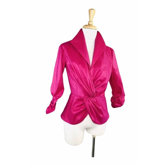 Tadashi Shoji Tops - Tadashi Shoji Vintage Taffeta Blouse Ruched size 8 Hot Pink New Without Tags